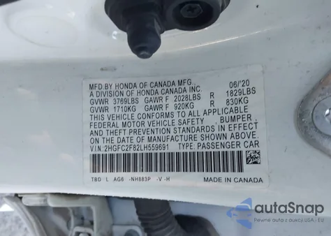 2020 Honda Civic Sport from USA, damaged, VIN 2HGFC2F82LH559691